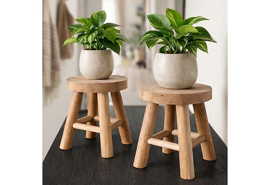 Koopman Blumenhocker Miniatur Teakholz Hocker 17,5x15cm 2er Set (2 St), Nat günstig online kaufen