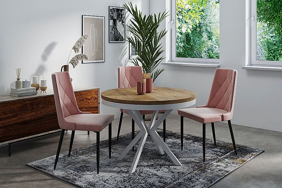 WFL GROUP Esstisch Cloud ausziehbar rund industrial mit weißen Metallbeinen günstig online kaufen