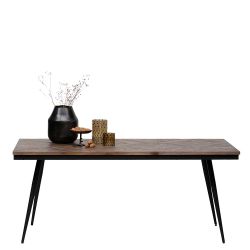 Küchentisch mit Teak Recyclingholz Furnier 4-Fußgestell aus Eisen günstig online kaufen