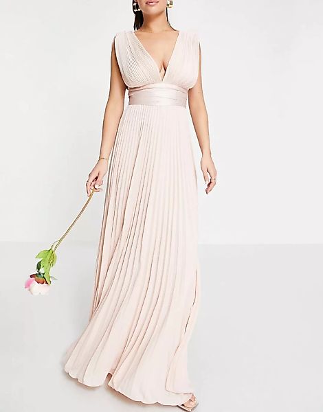 ASOS DESIGN – Bridesmaid – Plissiertes Maxi-Camisole-Kleid mit Satin-Wickel günstig online kaufen