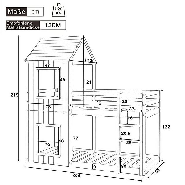 Ulife Etagenbett weiß, Kinderbett 90*200cm, Massivholz Hochbett Hausbett, m günstig online kaufen