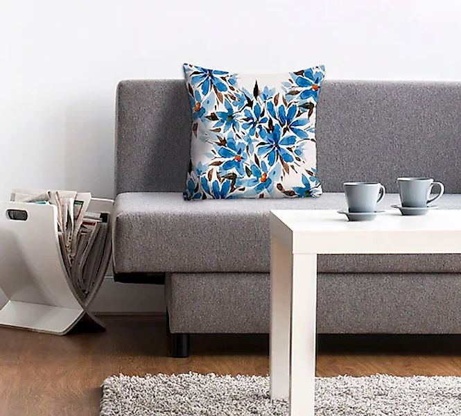 queence Dekokissen »Julian«, Kissenhülle,Blumen,Blau,Weiß,Floral,Elegant,Fr günstig online kaufen