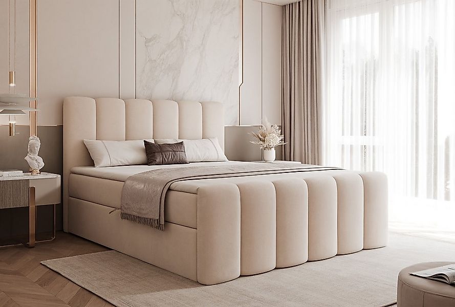 Goldstoff Boxspringbett Elegantes Bett mit Stauraum & hohem Schlafkomfort, günstig online kaufen
