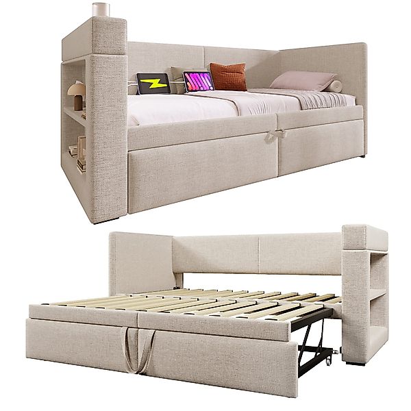 REDOM Polsterbett mit ausziehbarem Bett, Leinen-Baumwoll-Material günstig online kaufen