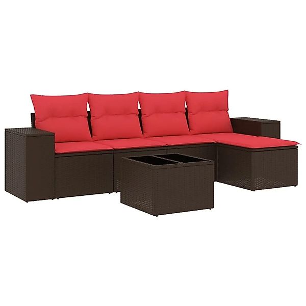 vidaXL 6-Tlg Gartensofa-Set mit Kissen Braun Polyrattan 3222503 günstig online kaufen