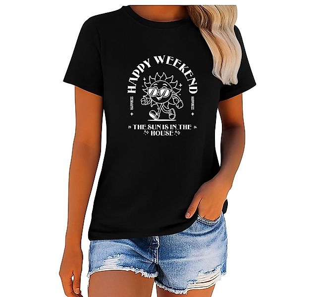 Banco T-Shirt Damen "Happy Weekend" - Sommer Sonnen-Print & Spruch Rundhals günstig online kaufen