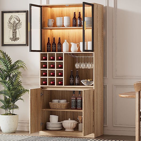 TavilaEcon Hochschrank Spirituosenschrank, Vitrine mit Glastüren günstig online kaufen