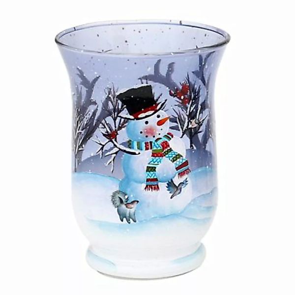 Sigro Teelichthalter Ø 11 cm aus Glas mit Wintermotiv Schneemann transparen günstig online kaufen