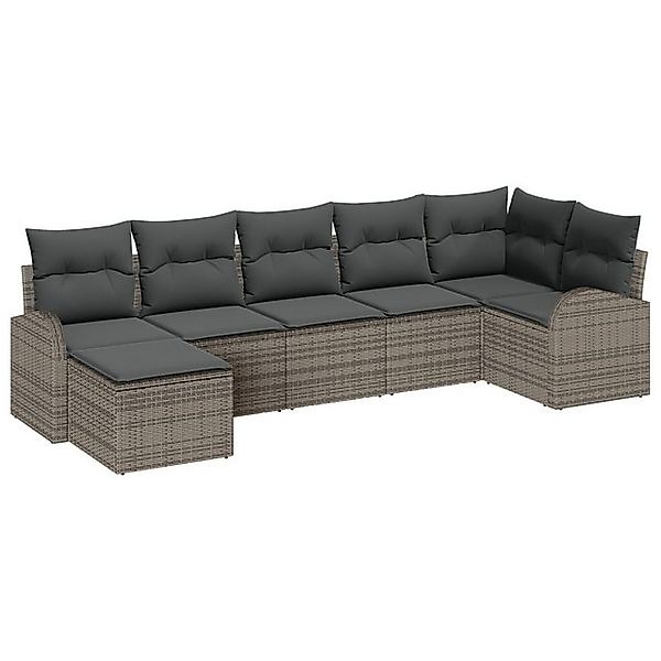vidaXL Loungesofa Garten Sofa Set Set von 7 Grau Rattan, Polyesterkissen, 7 günstig online kaufen