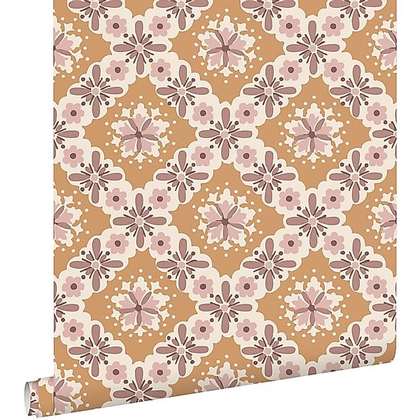 ESTAhome Tapete Blumenmuster Orange und Lila 50 x 900 cm günstig online kaufen