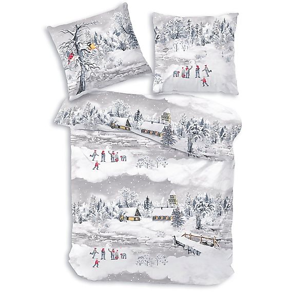 Träumschön Bettwäsche Biber 135x200 cm oder 155x220 cm, Weihnachten Schneel günstig online kaufen
