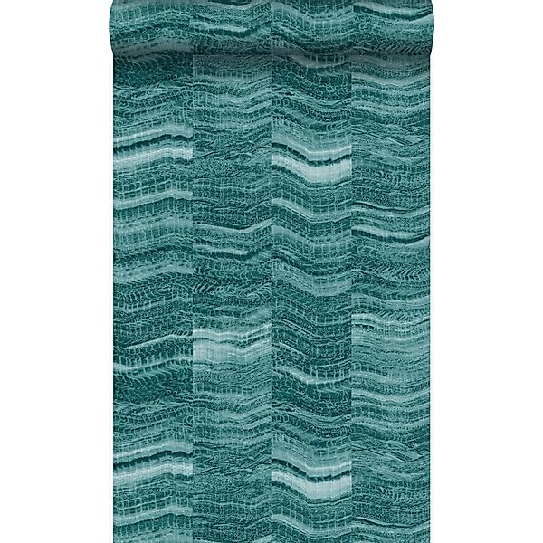 Origin Wallcoverings Tapete Zick-Zack-Mamorstreifen Petrolblau 53 cm x 10.0 günstig online kaufen