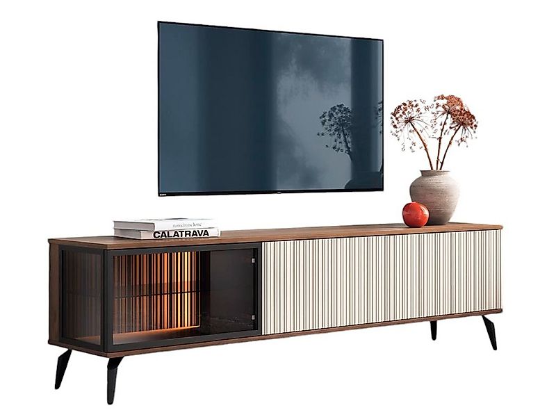 Compleo TV-Schrank dreitürig VIVIN, geriffelte Front, Fernsehmöbel günstig online kaufen