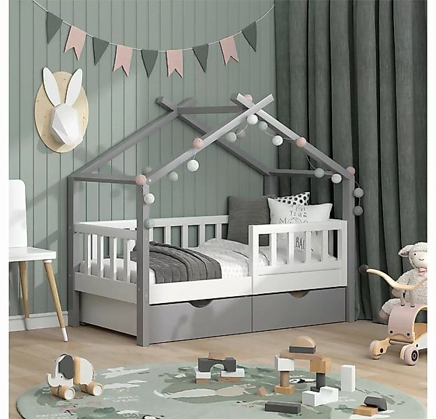 Vicco Kinderbett Hausbett Einzelbett 70x140cm DESIGN Grau Weiß günstig online kaufen
