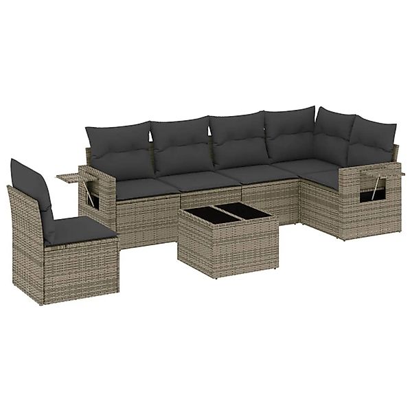 vidaXL 7-Tlg Garten-Sofagarnitur mit Kissen Grau Poly Rattan 3252577 günstig online kaufen