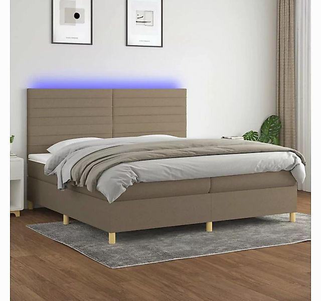 vidaXL Boxspringbett (200 x 200 cm, Streifen Horizontal, Taupe), mit LED günstig online kaufen