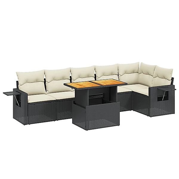 vidaXL 7-Tlg Garten-Sofagarnitur mit Kissen Schwarz Poly Rattan 3271763 günstig online kaufen