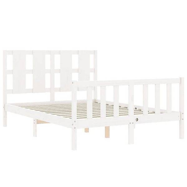 vidaXL Bettgestell Massivholzbett mit Kopfteil Weiß 140x200 cm Bett Bettges günstig online kaufen