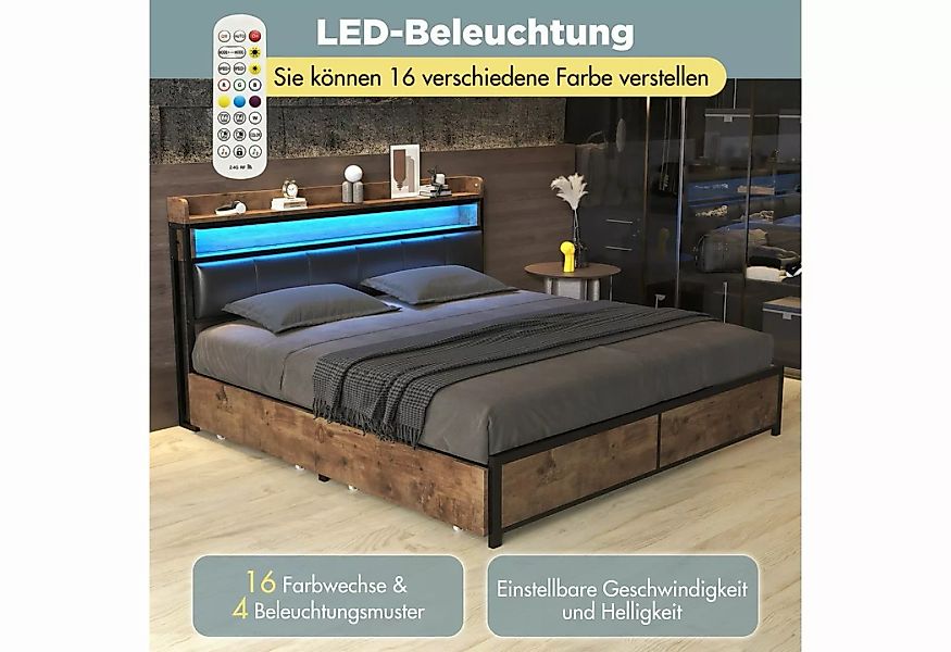 HAUSS SPLOE Polsterbett 140x200 mit LED-Bett, Kopfteil 4 Schubladen PU, mit günstig online kaufen