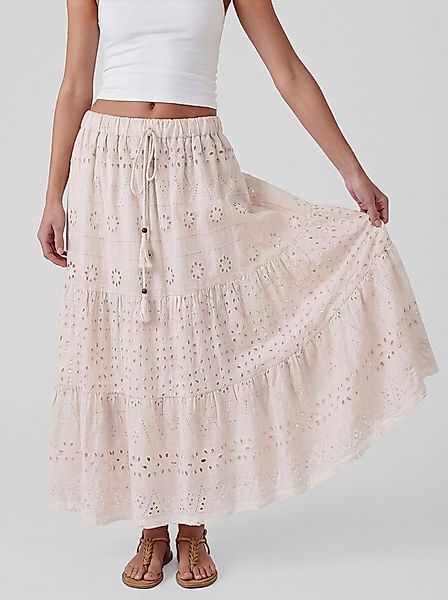 PEKIVESSA Maxirock Boho-Sommerrock mit Lochstickerei in angesagter Stufen-O günstig online kaufen