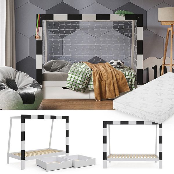 VitaliSpa® Kinderbett Fußballtor, Weiß/Schwarz, 178 x günstig online kaufen