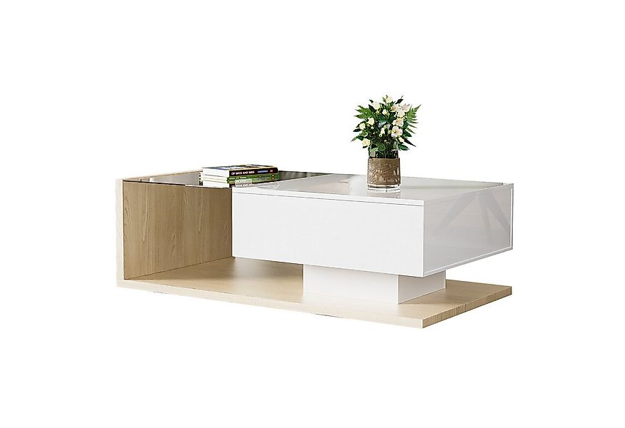 Merax Couchtisch hochglanz Beistelltisch mit Stauraum und Glastischplatte, günstig online kaufen