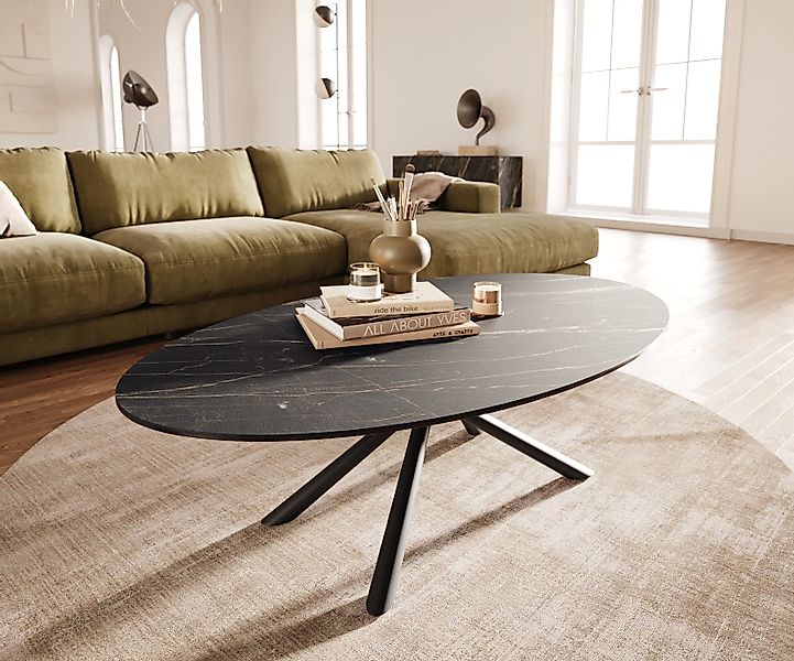 Couchtisch Edge Oval 140x80 cm Keramik Laminam® Noir Desir Braun Sarity Met günstig online kaufen