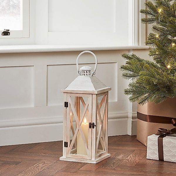 Folkestone Holzlaterne weiß mit TruGlow® LED Kerze günstig online kaufen