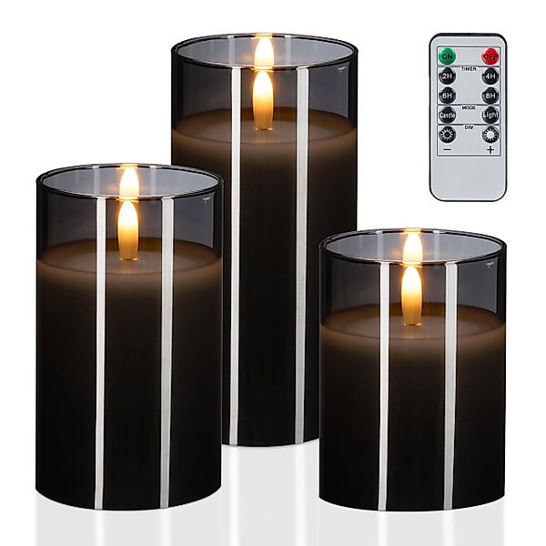 relaxdays LED-Kerze im Glas 3er Set, günstig online kaufen