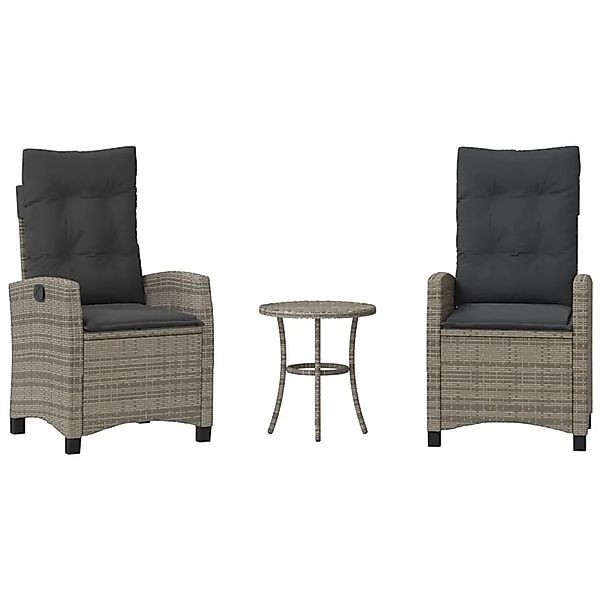 vidaXL 3-Tlg Bistro-Set mit Kissen Grau Poly Rattan 365227 günstig online kaufen