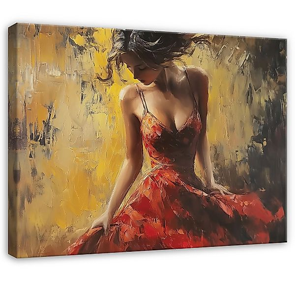Wallarena Leinwandbild Frau Kleid Rot Gold günstig online kaufen