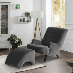 Sessel wahlweise mit Hocker in Anthrazit und Schwarz Samtvelours günstig online kaufen