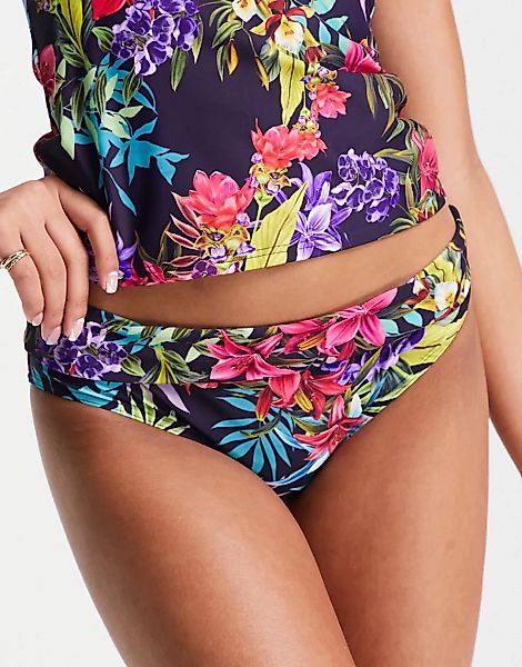 Figleaves – Rio – Bikinislip mit Umschlag und tropischem Muster in Marinebl günstig online kaufen