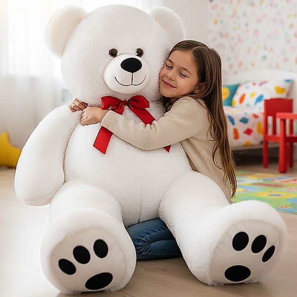Plüschtier Teddybär Weiß 100cm mit Herzkissen 32cm günstig online kaufen