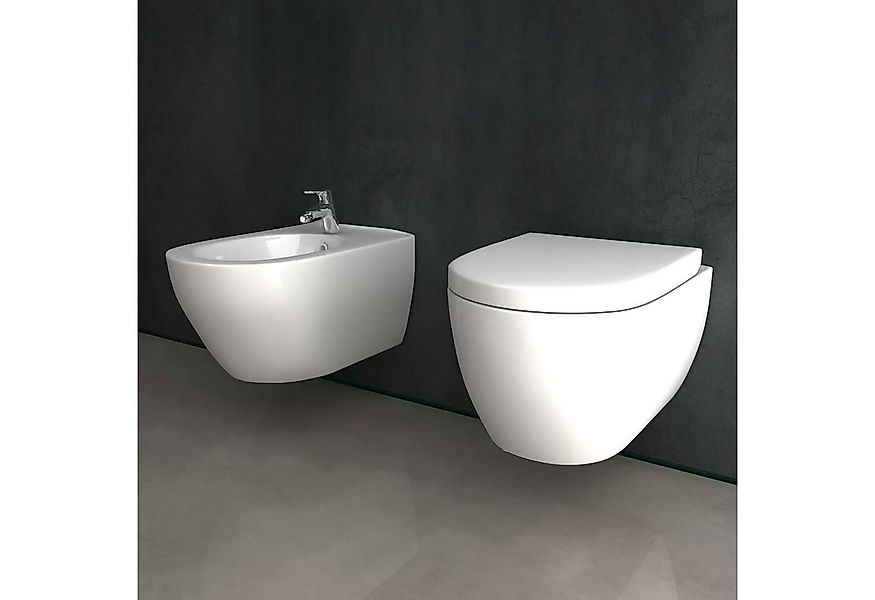 Alpenberger Tiefspül-WC Set aus Keramik Wand WC ohne Spülrand und Bidet - M günstig online kaufen