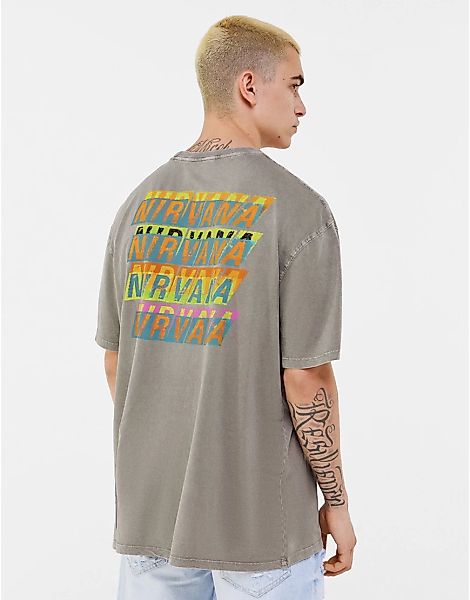 Bershka – T-Shirt in Grau mit Nirvana -Print am Rücken günstig online kaufen