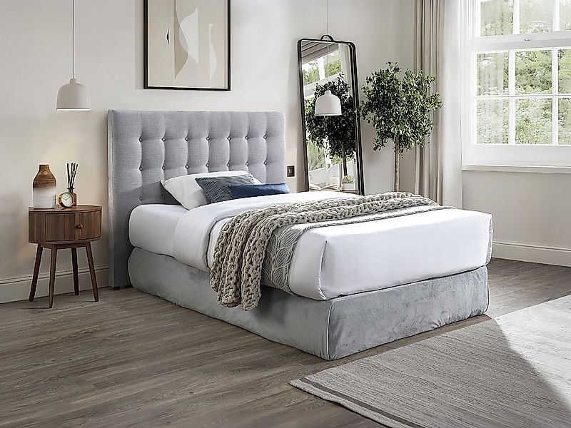 Polster-Bettkopfteil - 160 cm - Stoff - Hellgrau - FRANCESCO günstig online kaufen