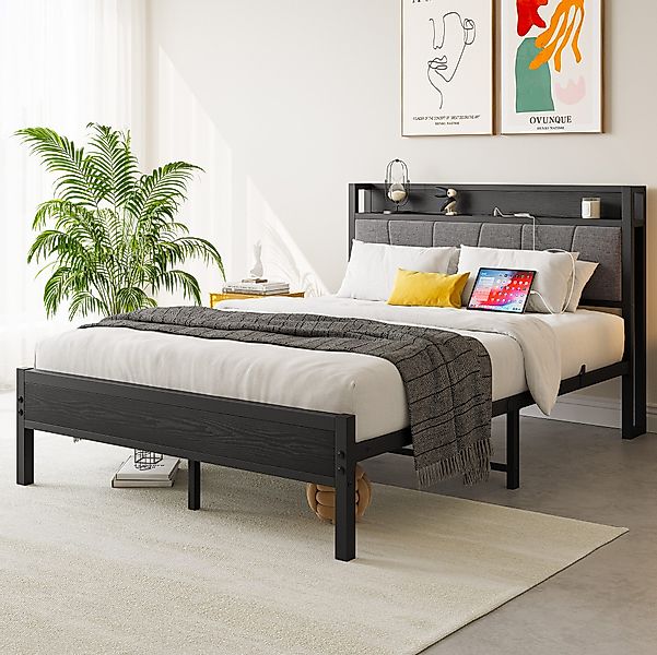 OKWISH Metallbett Stauraum-Kopfteil mit 1 Steckdosen, günstig online kaufen