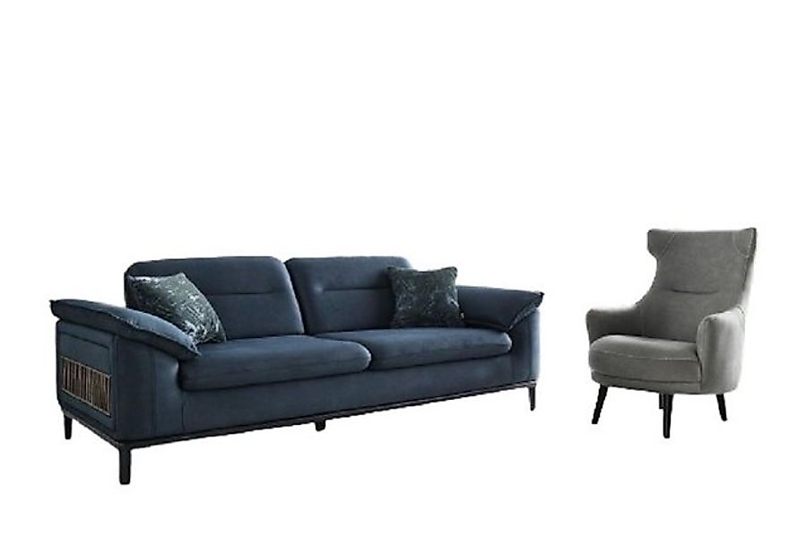 Xlmoebel 3-Sitzer Moderne Zweisitzer-Couch mit blau-grauem Polster - 2-teil günstig online kaufen