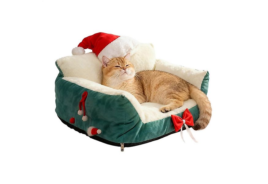 Ledander Tierbett Katzensofa, Weihnachtsstuhl mit Weihnachtsmannmütze, Katz günstig online kaufen