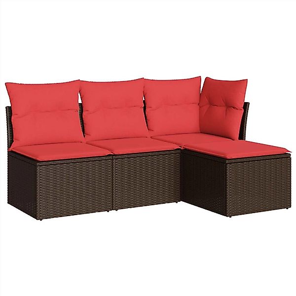 vidaXL 4-Tlg Garten-Sofagarnitur mit Kissen Braun Poly Rattan 3217504 günstig online kaufen
