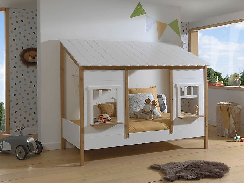 Vipack Kinderbett "Hausbett, aus MDF und Massivholz weiß lackiert mit farbl günstig online kaufen