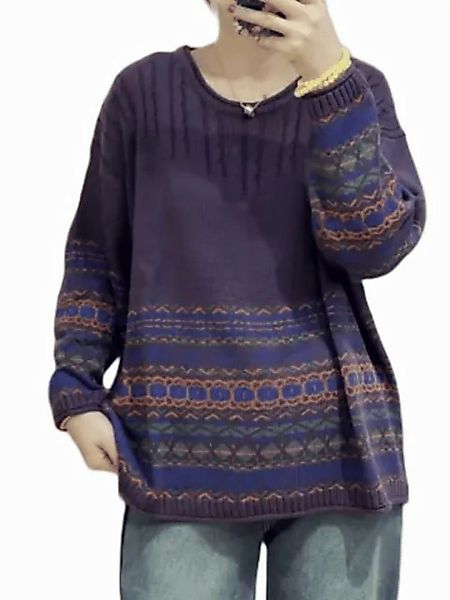 YRIIOMO Strickpullover Retro-Kunstblumendruck-Strickoberteil Frauen Winter günstig online kaufen