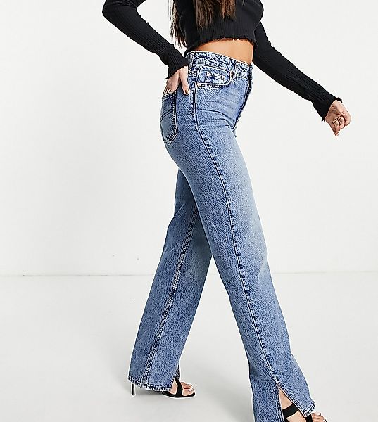 River Island Tall – Lange Jeans mit geschlitztem Saum aus Denim in Mittelbl günstig online kaufen