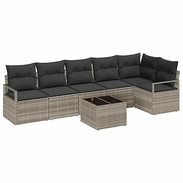 vidaXL Sofa Set mit Kissen mit Speicher 7-Tlg Hellgrau Poly-Rattan 3355081 günstig online kaufen