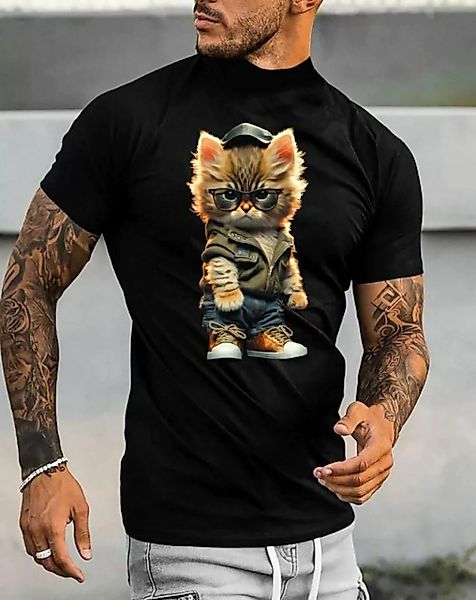 RMK T-Shirt Herren Basic Rundhals mit Gangster süße Katze Cat in Unifarbe, günstig online kaufen