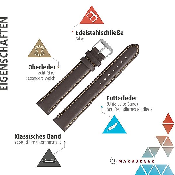 MARBURGER Uhrenarmband 20mm Leder XL Extra günstig online kaufen