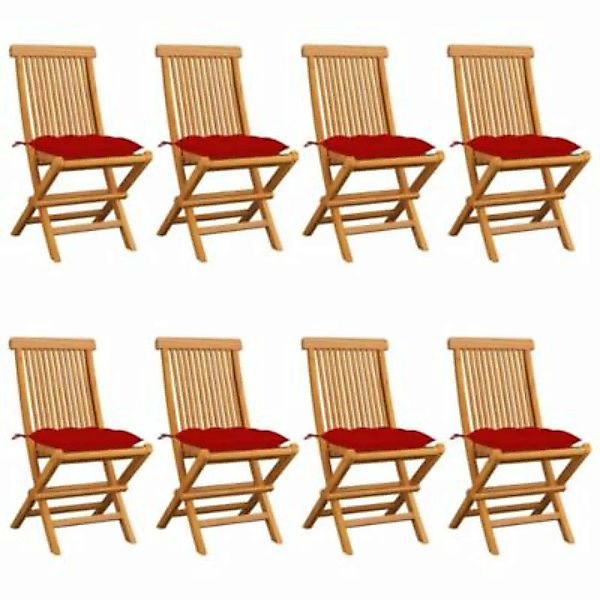 vidaXL Gartenstühle mit Roten Kissen 8 Stk. Massivholz Teak Gartenstuhl rot günstig online kaufen