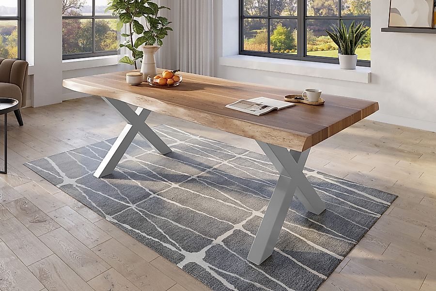 Trelevo® Baumkantentisch Akazienholz, natürliche Baumkante, Metallgestell günstig online kaufen