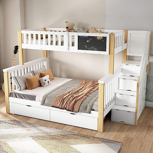 Flieks Etagenbett, Kinderbett mit Tafel Treppe günstig online kaufen